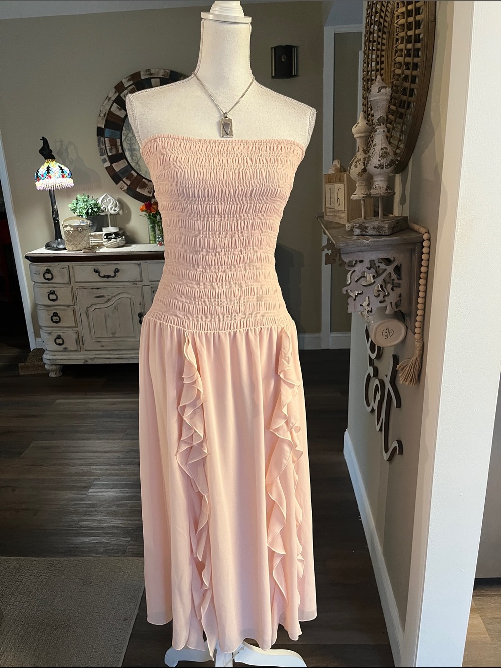 Wilfred Strapless Ruffle Maxi Dress - Blush Pink